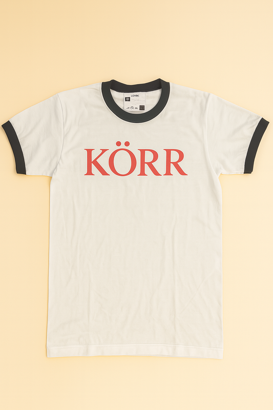 KÖRR Ringer Tee – White w/ Red Logo (Black Trim)