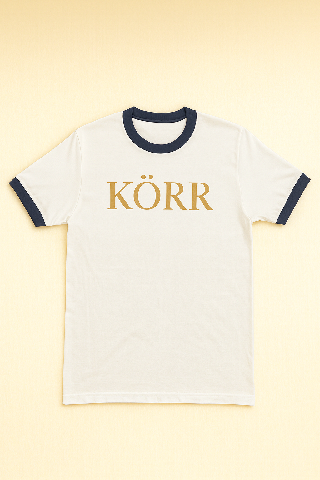 KÖRR Ringer Tee – White w/ Gold Logo (Navy Trim)