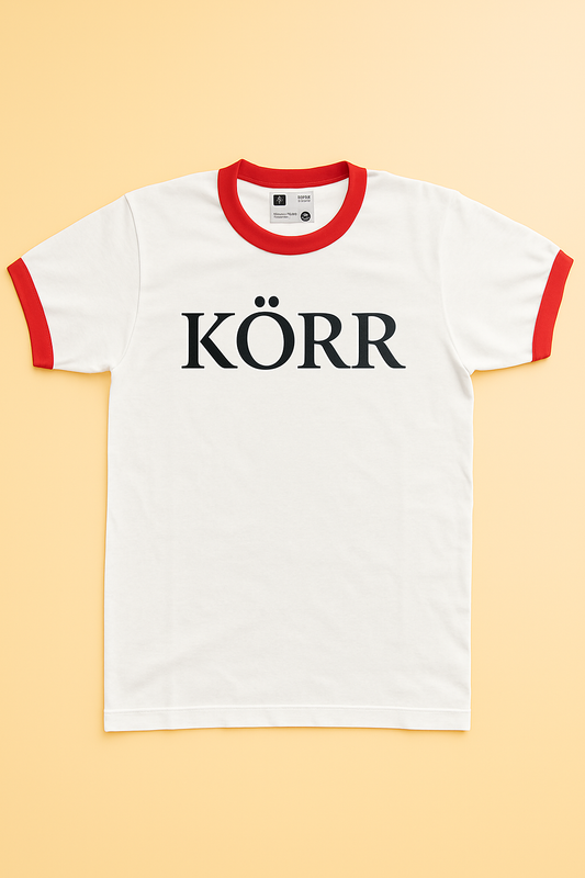 KÖRR Ringer Tee – White w/ Black Logo (Red Trim)
